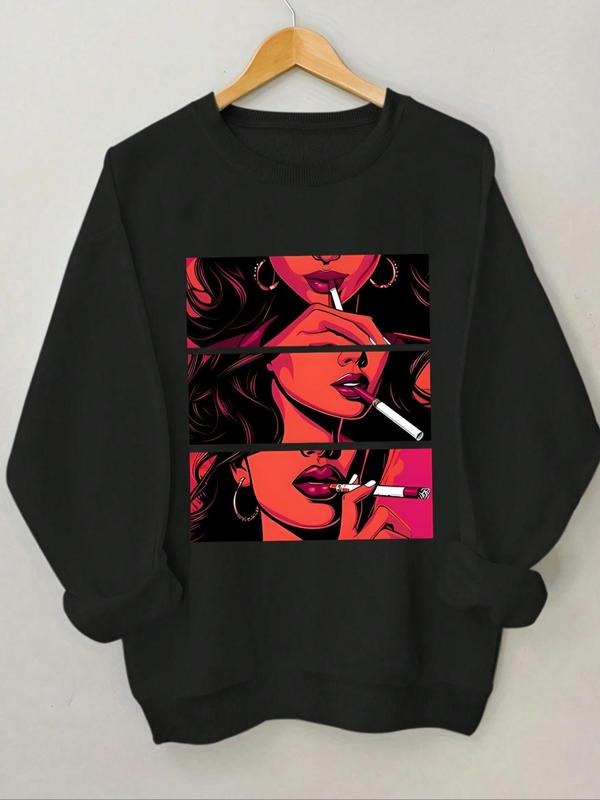 Women's Cartoon Figure Print Drop Shoulder Sweatshirt, Casual Long Sleeve Round Neck Pullover for Daily Wear, Ladies...