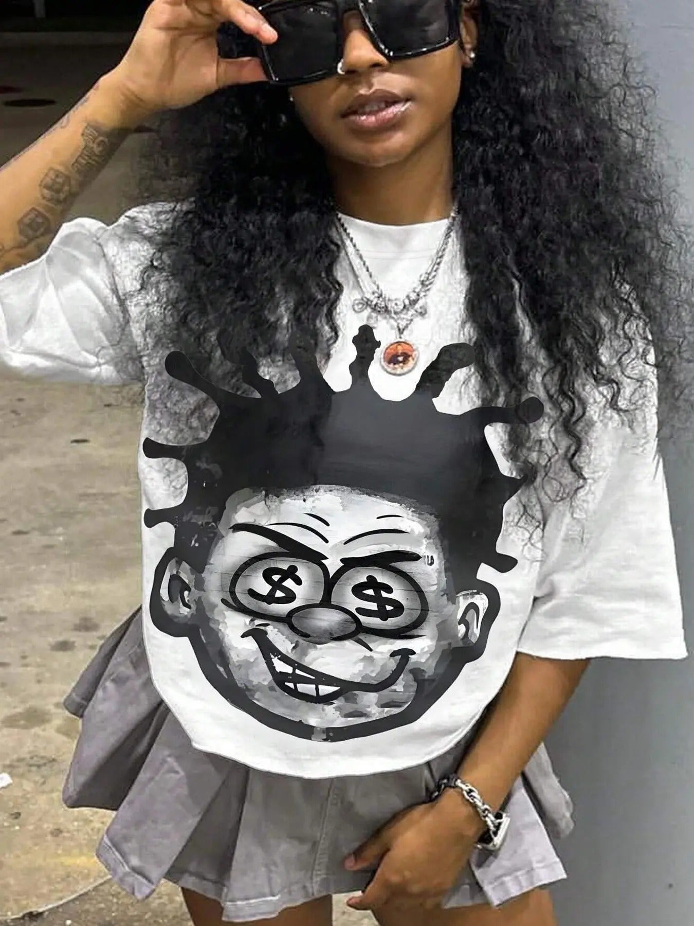 Women's Cartoon Figure Print Drop Shoulder Vintage Graphic Tees, Mufti Clothes, Crew Neck Half Sleeve T Shirts for Women...