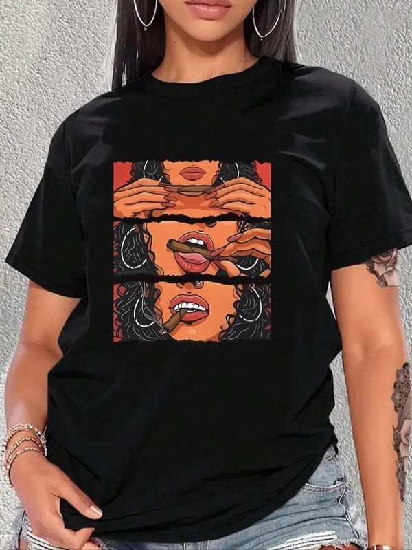 Cartoon Figure Print Round Neck Casual Short Sleeve Crew Neck Daily Vacation Outdoor Clothes Summer T-Shirts, Hoodie, Sweatshirt