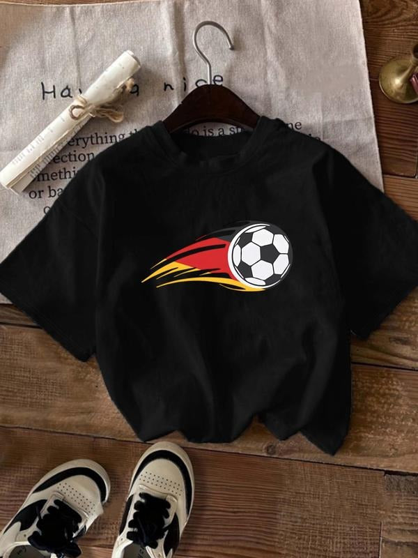 Women's Cartoon Football Print Round Neck Tee, Fashion Casual Short Sleeve T-shirt, Ladies Summer Clothes for Daily Wear...