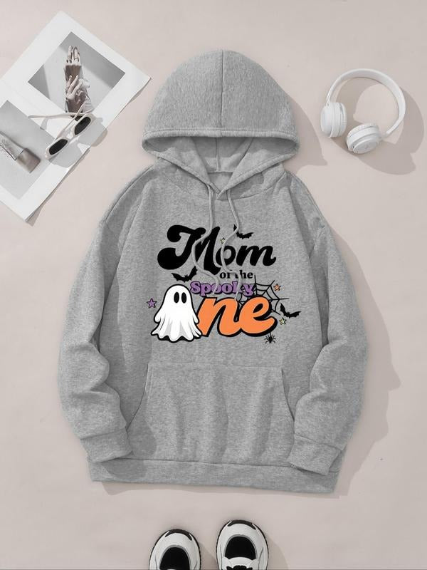 Women's Cartoon Ghost Graphic Drawstring Pocket Hoodie, Casual Drop Shoulder Long Sleeve Hooded Sweatshirt, Lady Fall &...