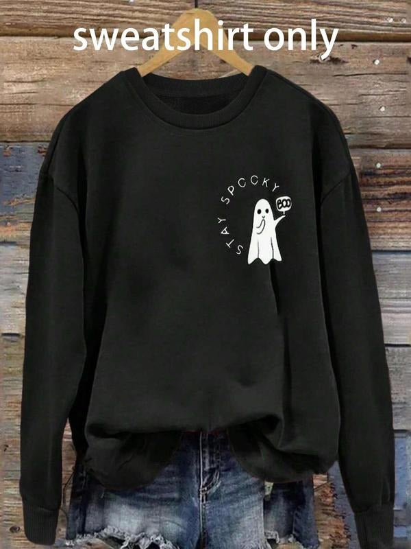 Women's Cartoon Ghost Print Crew Neck Sweatshirt, Casual Drop Shoulder Long Sleeve Pullover, Women's Fall & Winter...