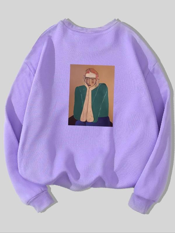 Women's Cartoon Girl Print Crew Neck Pullover Sweatshirt, Casual Fashion Long Sleeve Sweatshirt for Daily Wear, Ladies...
