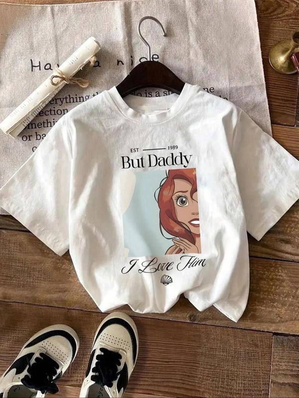 Women's Cartoon Girl Print Round Neck Tee, Fashion Casual Crew Neck T-Shirt for Daily Holiday Vacation Outdoor Wear,...