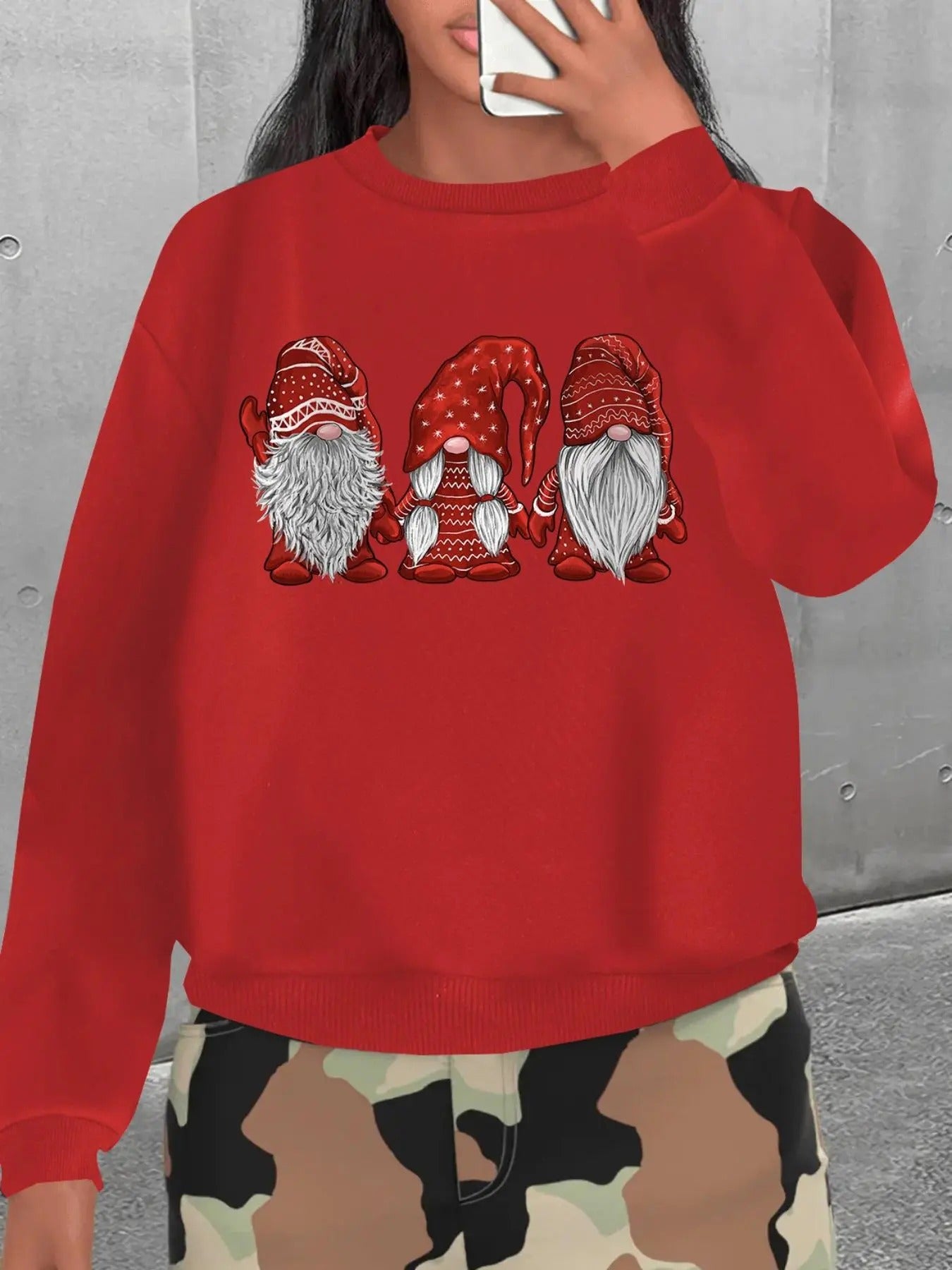 Women's Cartoon Gnome Print Crew Neck Sweatshirt, Casual Long Sleeve Pullover for Spring & Fall, Ladies Clothes for Daily...