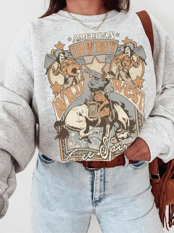 Women's Cartoon Graphic Print Crew Neck Thermal Lined Sweatshirt, Casual Drop Shoulder Long Sleeve Pullover, Women's Fall...