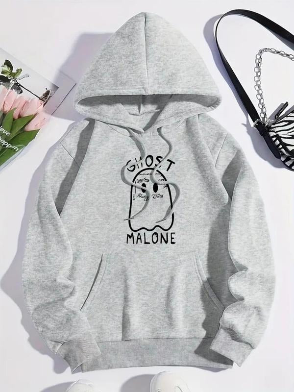 Women's Cartoon Graphic Print Drawstring Pocket Hoodie, Fashion Casual Long Sleeve Hooded Sweatshirt for Daily Outdoor...