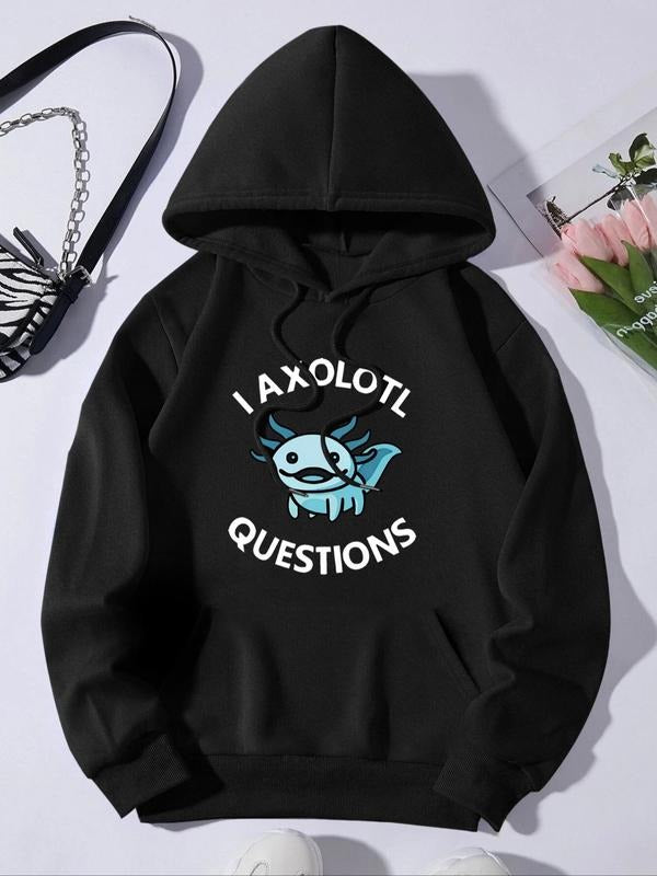 Women's Cartoon Graphic Print Drop Shoulder Drawstring Hoodie with Kangaroo Pocket Design, Casual Comfy Pocket Pullover...