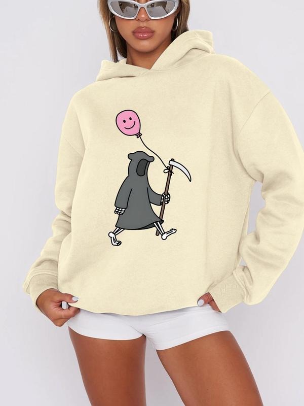 Women's Cartoon Graphic Print Hoodie, Casual Drop Shoulder Long Sleeve Hooded Sweatshirt, Lady Fall & Winter Clothes for...