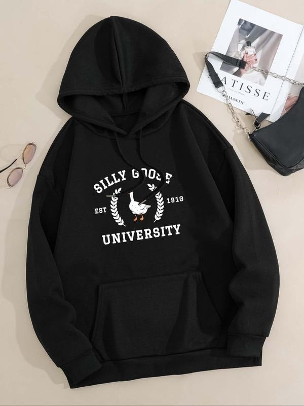 Women's Cartoon Graphic Print Pocket Drawstring Hoodie, Fashion Casual Drop Shoulder Long Sleeve Hooded Sweatshirt for...