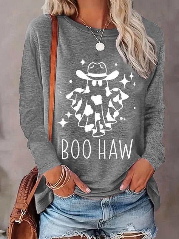 Women's Cartoon Graphic Print Round Neck T-shirt, Fashion Casual Long Sleeve Tee, Women's Top for Daily Wear style 03...