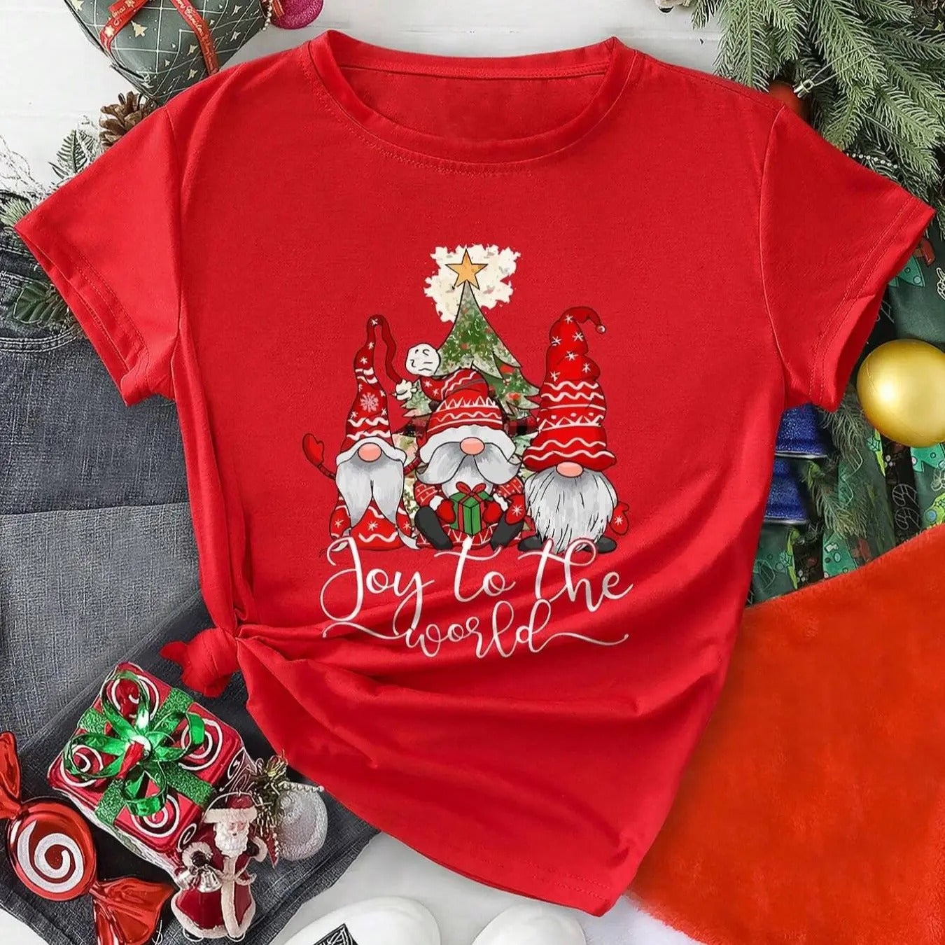 Women's Cartoon Graphic Round Neck Tee, Casual Short Sleeve Crew Neck T-Shirt for Christmas, Women's Top for Halloween...