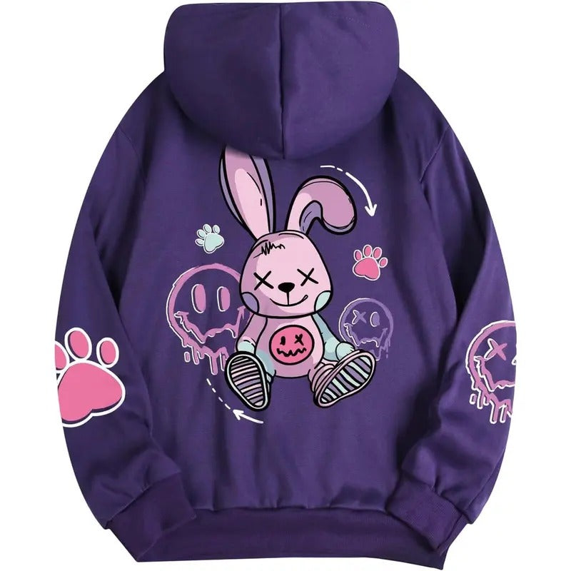 Women's Cartoon Halloween Graphic Drop Shoulder Drawstring Hoodie Sweatshirt Pullover T-Shirts | HypeCrazeTee.com