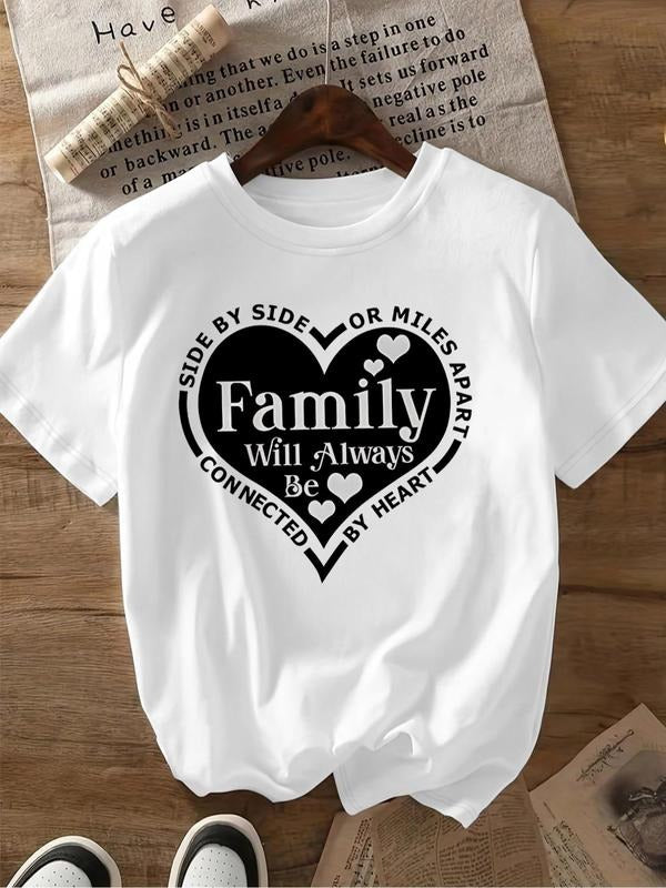 Women's Cartoon Heart & Letter Print Round Neck Tee, Fashion Casual Crew Neck T-Shirt for Daily Holiday Vacation Outdoor...