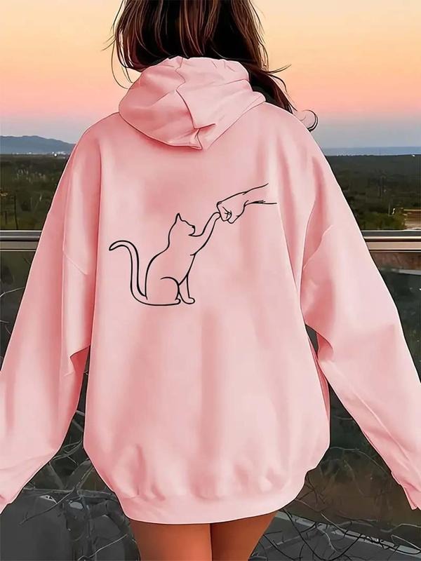 Women's Cartoon Kangaroo Pocket Drop Shoulder Hoodie, Fashion Casual Drawstring Pocket Hooded Sweatshirt for Daily...
