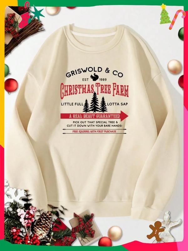 Women's Cartoon Letter Graphic Print Crewneck Christmas Sweatshirt, 2023 Trendy Casual Fashion Drop Shoulder Long Sleeve...