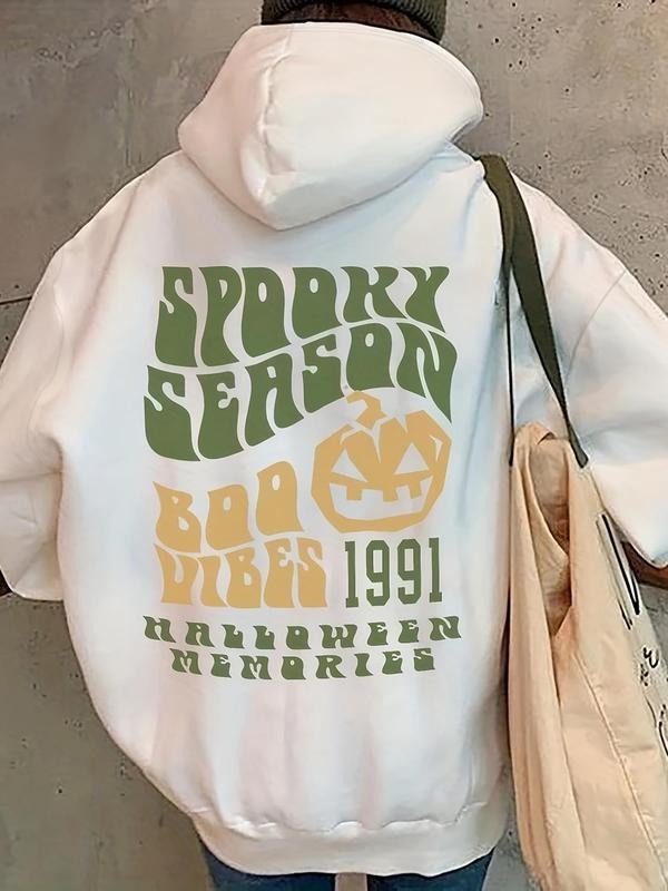 Women's Cartoon Letter Graphic Print Pocket Hoodie, Casual Drop Shoulder Long Sleeve Hooded Sweatshirt for Daily Fall...
