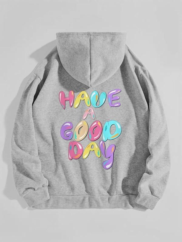 Women's Cartoon Letter Print Pocket Drawstring Hoodie, Casual Fashion Long Sleeve Hooded Sweatshirt, Ladies Fall & Winter...