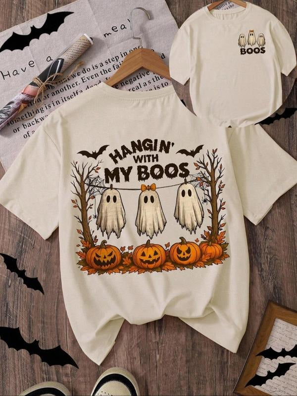 Women's Cartoon Letter Print Round Neck Casual T-Shirt, Vintage Style Short Sleeve Tee for Summer, Fresh and Stylish...