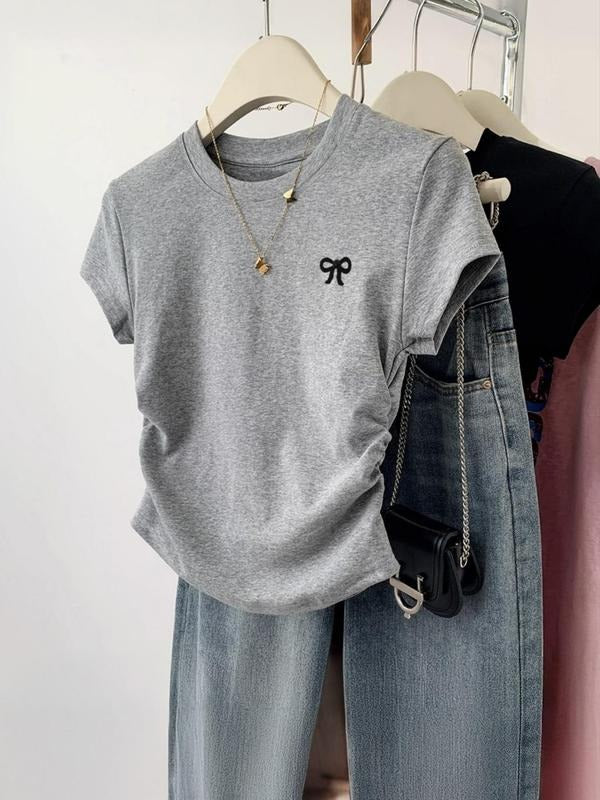Women's Cartoon Letter Print Round Neck Tee, Casual Short Sleeve Crew Neck T-Shirt for Summer, Fashion Women's Top for...