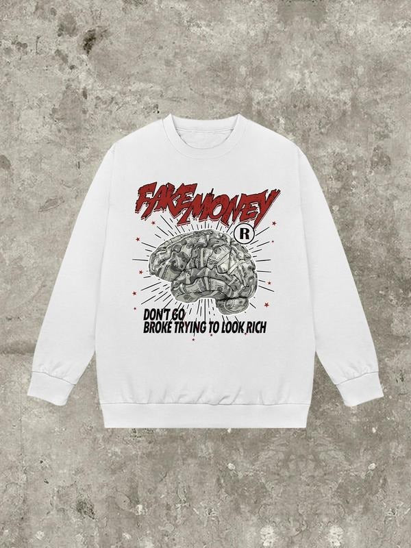 Women's Cartoon Money & Letter Print Drop Shoulder Sweatshirt, Casual Long Sleeve Round Neck Pullover for Fall & Winter,...