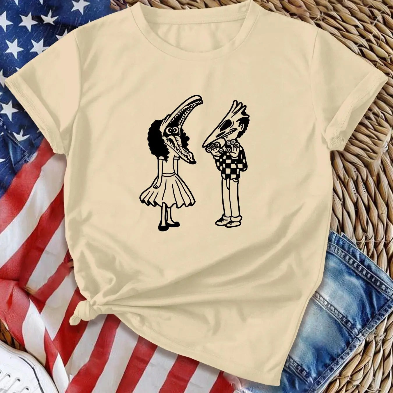 Women's Cartoon Monster Print Round Neck Tee, Casual Short Sleeve Crew Neck T-Shirt for Daily Wear, Ladies Clothes for...