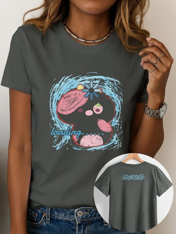 Women's Cartoon Mushroom & Strawberry & Cow Print Round Neck Tee, Fashion Casual Crew Neck T-Shirt for Daily Holiday...