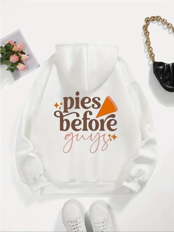 Women's Cartoon Pizza & Letter Print Drop Shoulder Hoodie, Fashion Casual Drawstring Kangaroo Pocket Hooded Sweatshirt...