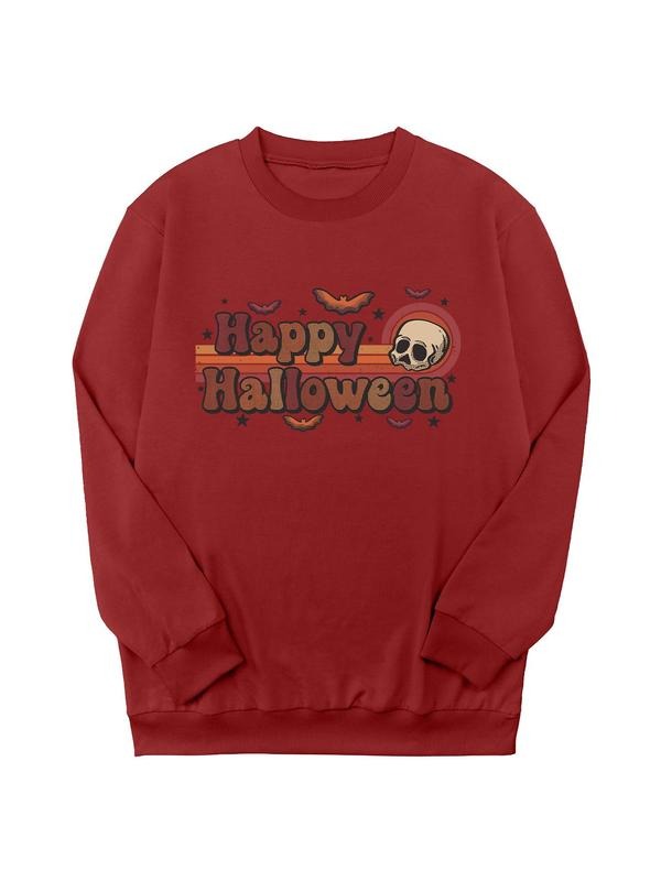 Cartoon Print Crew Neck Casual Halloween Long Sleeve Daily Fall & Winter T-Shirts, Hoodie, Sweatshirt
