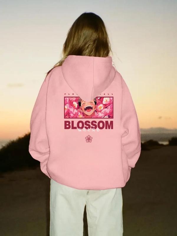 Women's Cartoon Print Drop Shoulder Hoodie, Fashion Casual Drawstring Pocket Hooded Sweatshirt for Daily Holiday Outdoor...