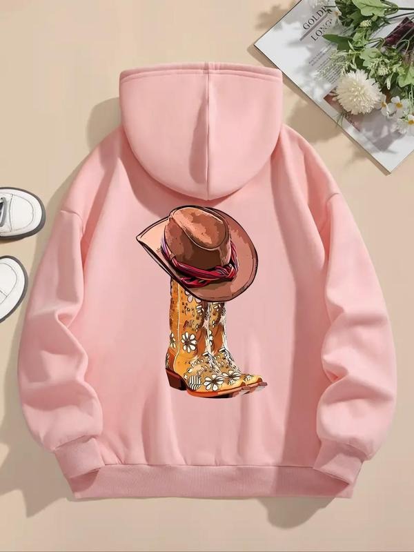 Women's Cartoon Print Drop Shoulder Hoodie, Fashion Casual Drawstring Pocket Hooded Sweatshirt for Daily Holiday Outdoor...