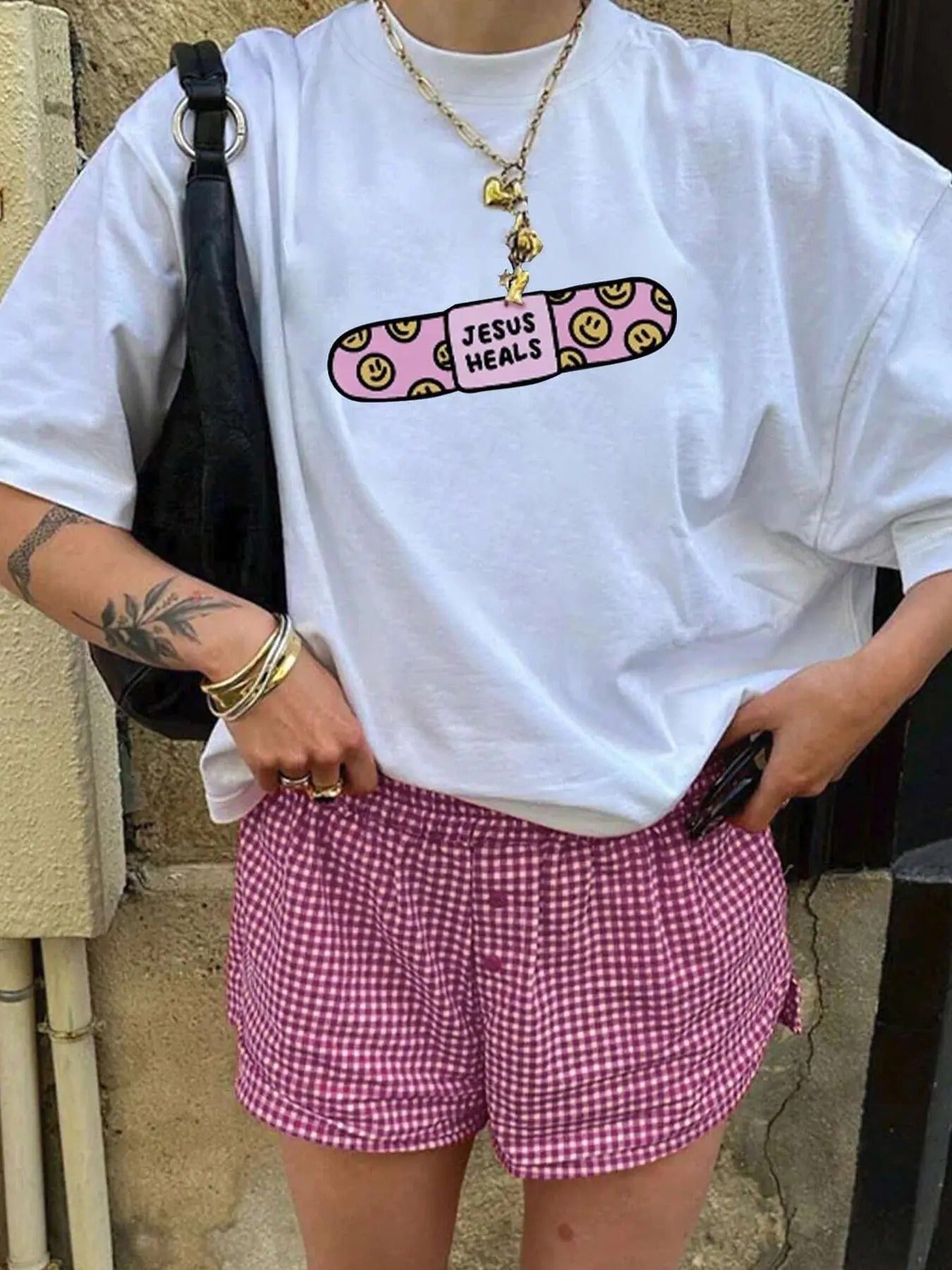 Cartoon Print Drop Shoulder Casual Crew Neck Daily Vacation Outdoor Clothes Summer T-Shirts, Hoodie, Sweatshirt