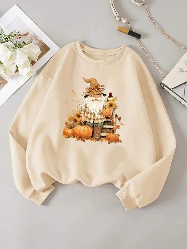 Women's Cartoon Print Round Neck Sweatshirt, Casual Long Sleeve Crew Neck Pullover for Fall & Winter, Women's Clothes for...