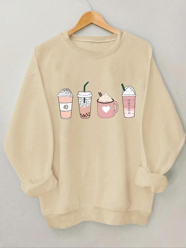 Women's Cartoon Print Round Neck Sweatshirt, Casual Long Sleeve Crew Neck Pullover for Spring & Fall, Fashion Women's Top...