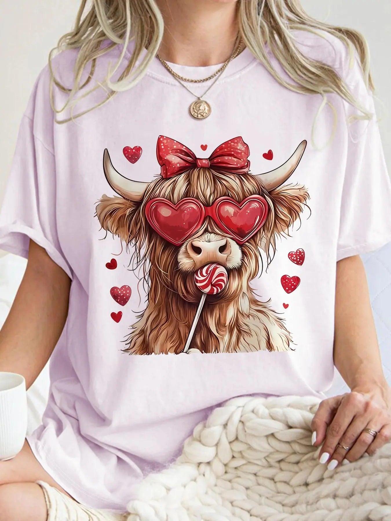 Women's Cartoon Print Round Neck Tee, Casual Lover Heart Short Sleeve T-shirt for Summer, Women's Top for Daily Wear...