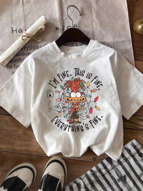 Women's Cartoon Print Round Neck Tee, Fashion Casual Crew Neck T-shirt for Daily Holiday Vacation Outdoor Wear, Ladies...