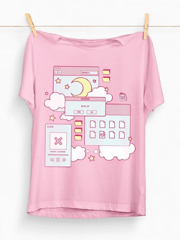 Women's Cartoon Print Round Neck Tee, Fashion Casual Short Sleeve T-shirt for Daily Wear, Ladies Clothes for All Seasons...