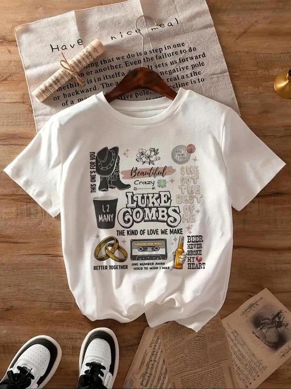 Women's Cartoon Print Round Neck Tee, Fashion Casual Short Sleeve T-shirt, Ladies Summer Clothes for Daily Wear, Top...