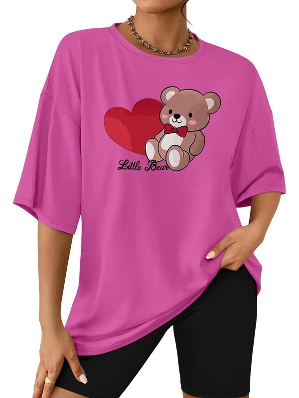 Women's Cartoon Print Tee & Skinny Shorts Set, Casual Fashion T-shirt & Shorts, Ladies Summer Clothes Hoodie, Sweatshirt