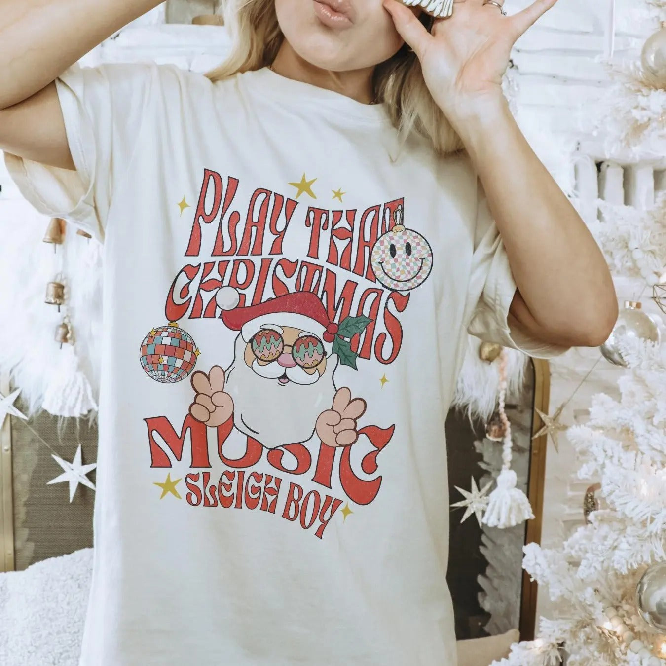 Women's Cartoon Santa Claus Graphic Print Round Neck Tee, Fashion Casual Short Sleeve T-shirt, Ladies Christmas Clothes...