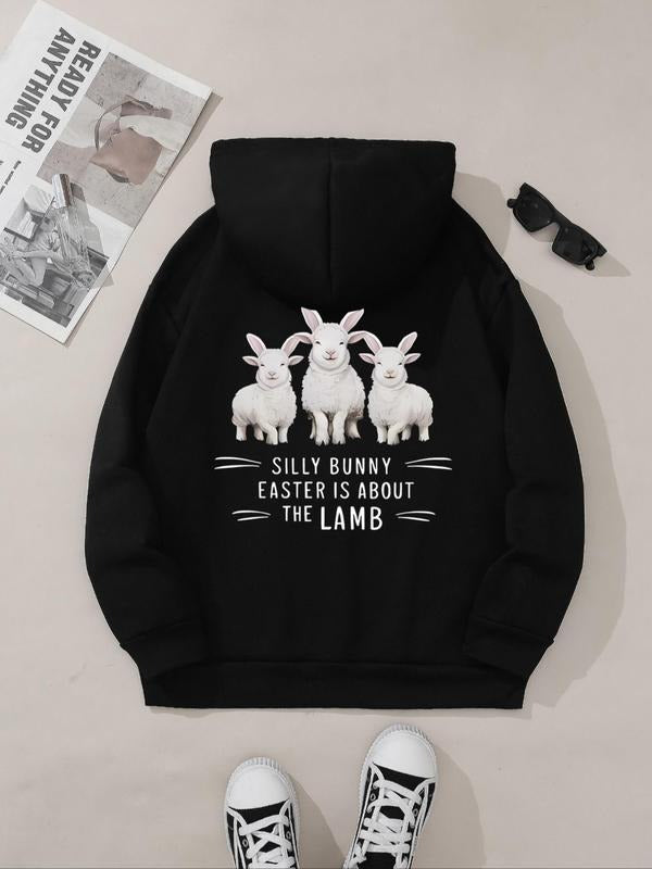 Women's Cartoon Sheep Print Hoodie, Fashion Casual Hooded Sweatshirt for Daily Holiday Outdoor Wear, Women Clothing for...