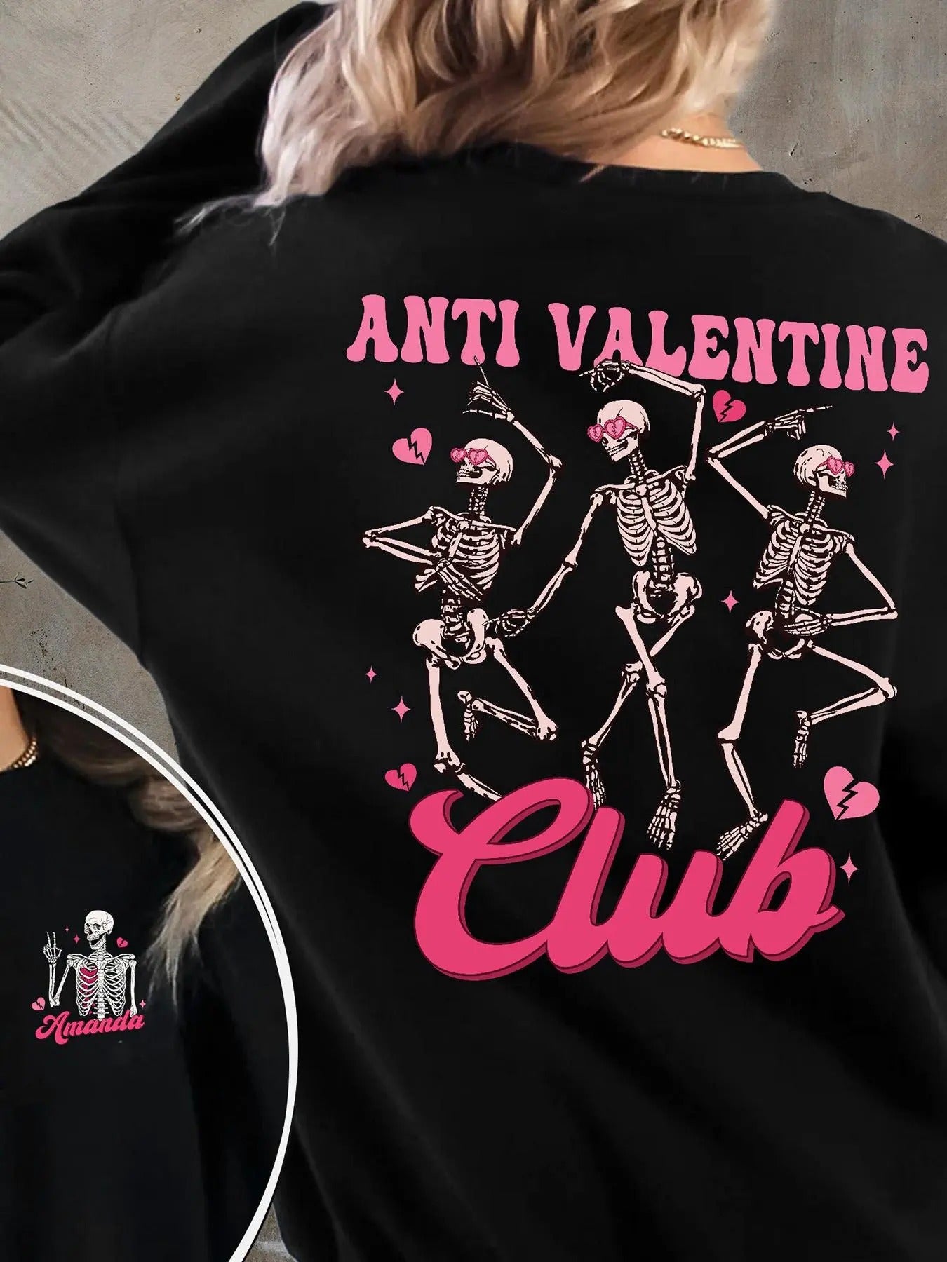 Women's Cartoon Skeleton & Letter Print Pullover Sweatshirt, Casual Long Sleeve Hoodie for Fall & Winter, Women's Clothes...