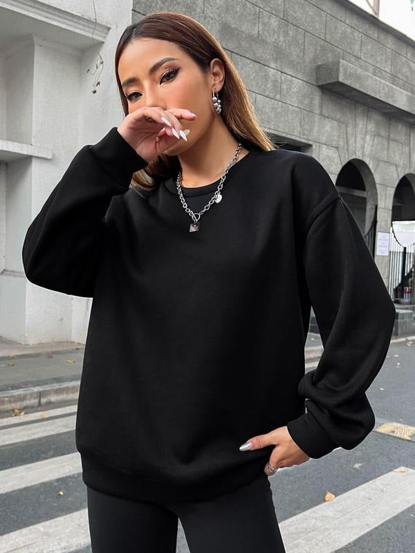 Women's Cartoon Sun & Moon Print Drop Shoulder Sweatshirt Without Necklace, Casual Round Neck Long Sleeve Pullover For...