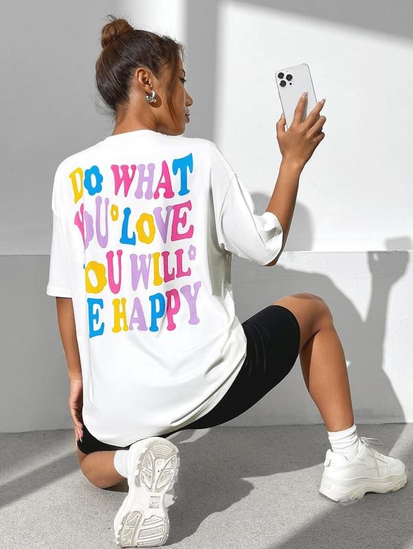 Women's Casual 2 Piece Outfits Letter Print Drop Shoulder Tee and Biker Shorts Set, Summer Clothes Women, Short Sleeve...