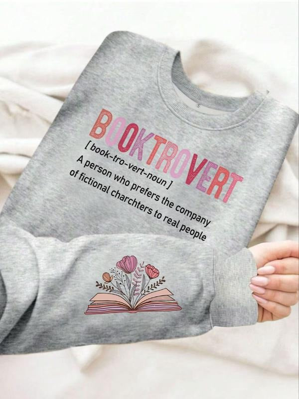 Women's Casual Booktrovert Print Pullover Sweater, Soft Long Sleeve Round Neck Sweatshirt, Comfortable Daily Wear...