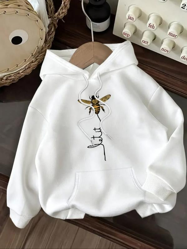 Women's Casual Fashion Loose Cartoon Bee Print Hoodie, Fall & Winter Fitted Kint Fabric, Moderate Thickening, Comfortable...