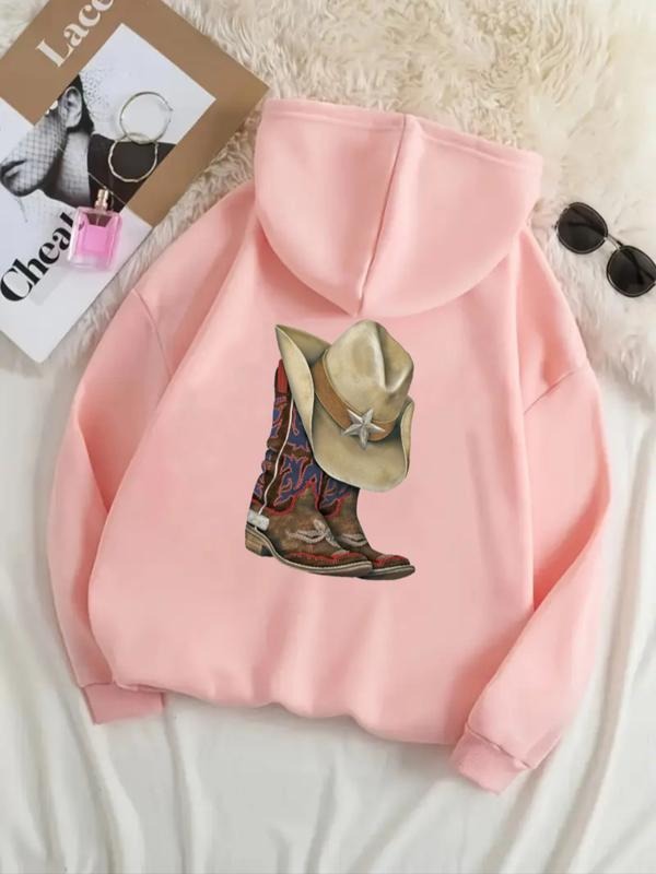 Women's Casual Fashion Loose Cartoon Boot Pattern Print Hoodie, Fitted Sporty Sweatshirt for Fall & Winter, Comfortable...