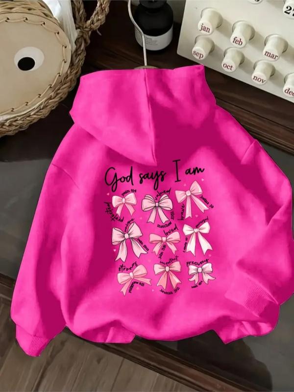 Women's Casual Fashion Loose Cartoon Bow Letter Print Hoodie, Fall & Winter Fitted Sporty Sweatshirt, Comfortable and...