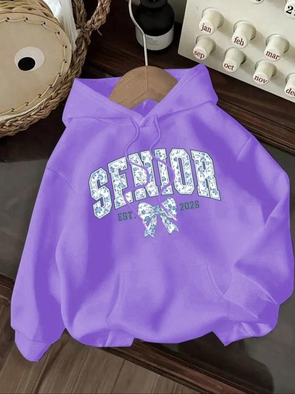 Women's Casual Fashion Loose Cartoon Bow Letter Print Hoodie, Fall & Winter Fitted Sporty Sweatshirt, Comfortable and...