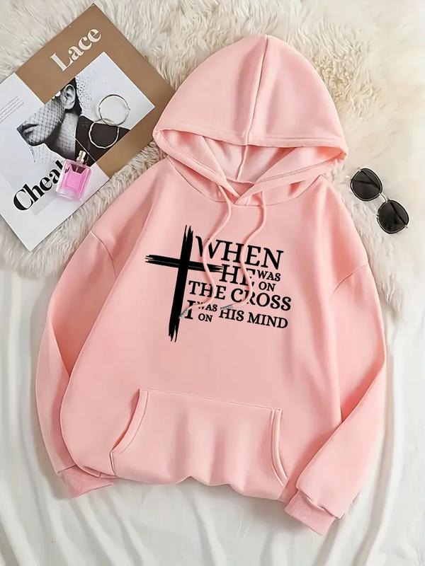 Women's Casual Fashion Loose Cartoon Cross Letter Print Hoodie, Fitted Sporty Sweatshirt for Fall & Winter, Comfortable...